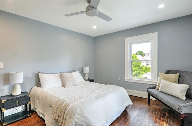 101 Knollwood Ave, Cranston, RI 02910 - bedroom featuring dark wood-type flooring, baseboards, a ceiling fan, and recessed lighting