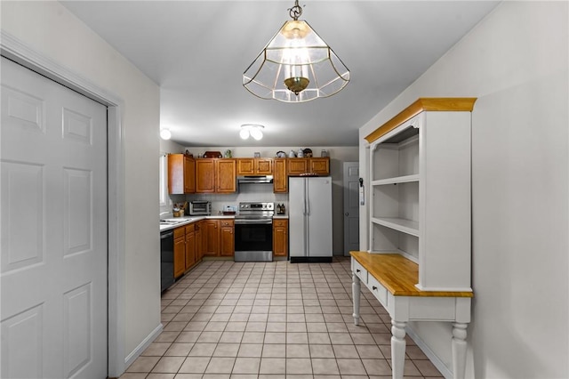 84 River Farms Dr Unit 84, West Warwick, RI 02893 - kitchen featuring stainless steel range with electric stovetop, freestanding refrigerator, light countertops, black dishwasher, and a sink