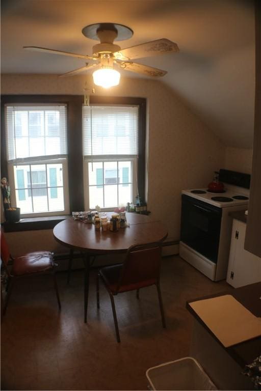 281 Auburn St, Cranston, RI 02910 - dining space with ceiling fan and vaulted ceiling