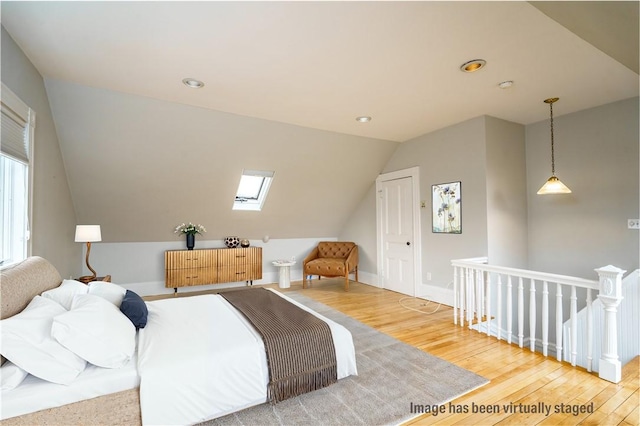 1291 Narragansett Blvd Unit 6, Cranston, RI 02905 - bedroom with wood-type flooring, vaulted ceiling, a skylight, baseboards, and recessed lighting