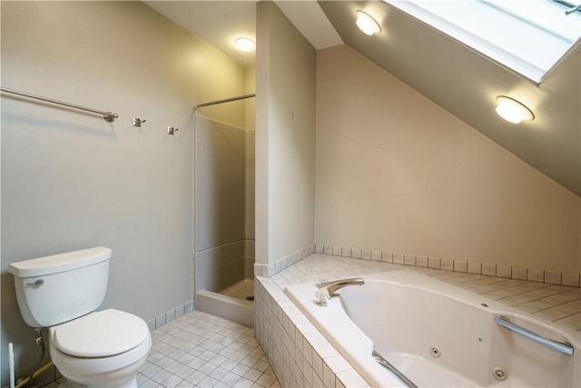 1291 Narragansett Blvd Unit 6, Cranston, RI 02905 - bathroom featuring toilet, a whirlpool tub, lofted ceiling, a shower, and tile patterned floors