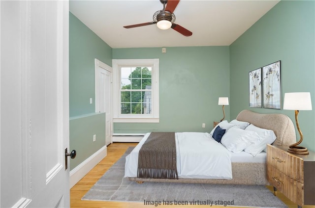 1291 Narragansett Blvd Unit 6, Cranston, RI 02905 - bedroom featuring a baseboard heating unit, wood finished floors, ceiling fan, and baseboards