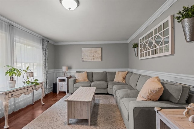 10 Bigelow Rd, Johnston, RI 02919 - living room featuring crown molding, wainscoting, and wood finished floors
