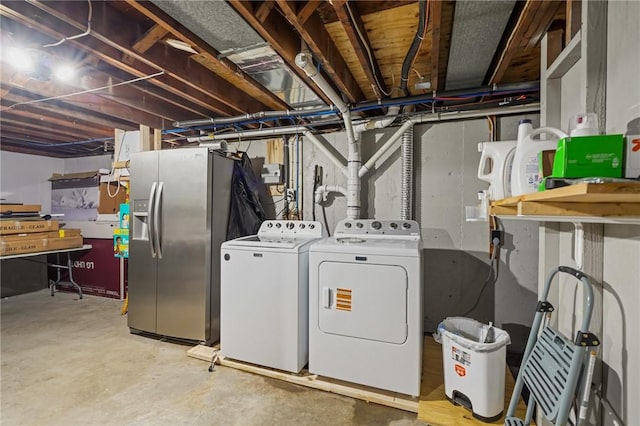 10 Bigelow Rd, Johnston, RI 02919 - unfinished below grade area featuring separate washer and dryer and stainless steel refrigerator with ice dispenser