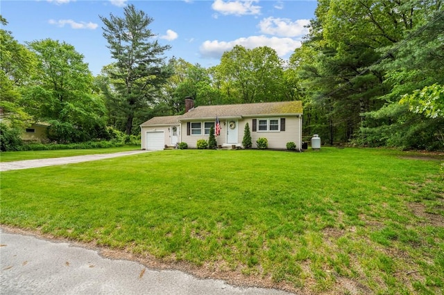 10 Bigelow Rd, Johnston, RI 02919 - ranch-style home featuring an attached garage, driveway, a chimney, and a front yard