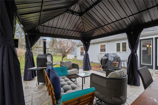 9 Rosedale Ave, Barrington, RI 02806 - view of patio with area for grilling, an outdoor hangout area, and a gazebo