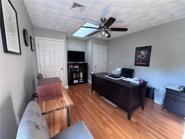 60 Farm Dr, Cumberland, RI 02864 - office area featuring ceiling fan, light wood finished floors, and a skylight