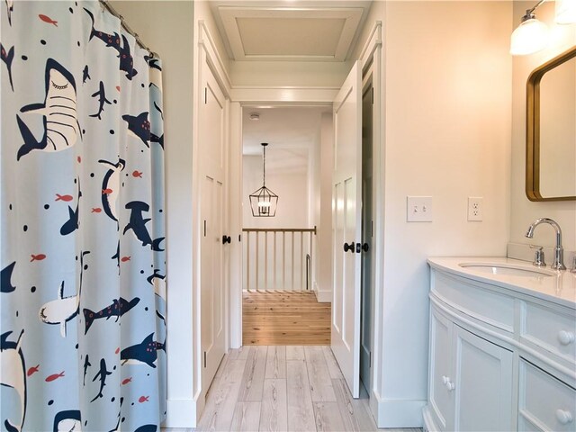 1 Hinter Way, Little Compton, RI 02837 - bathroom featuring vanity, wood finished floors, and a shower with shower curtain