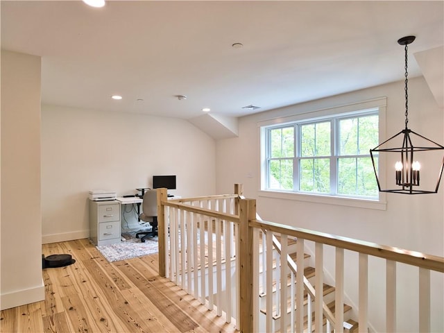 1 Hinter Way, Little Compton, RI 02837 - hallway with hardwood / wood-style floors, recessed lighting, a chandelier, an office area, and baseboards