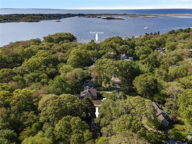 68 Shirley Dr, Charlestown, RI 02813 - aerial overview of property's location featuring a heavily wooded area and a nearby body of water