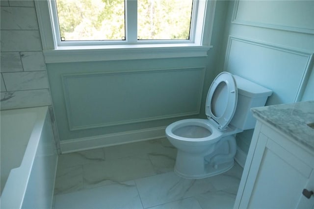 9 Chase Ln, Lincoln, RI 02865 - bathroom with marble finish floors, vanity, a tub, and toilet
