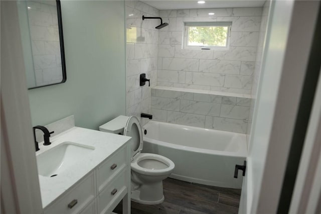 9 Chase Ln, Lincoln, RI 02865 - bathroom with toilet, vanity, tub / shower combination, and wood finished floors