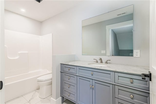125 Fairview Ave, Hopkinton, RI 02832 - bathroom with marble look tiles, vanity, and shower / bath combination