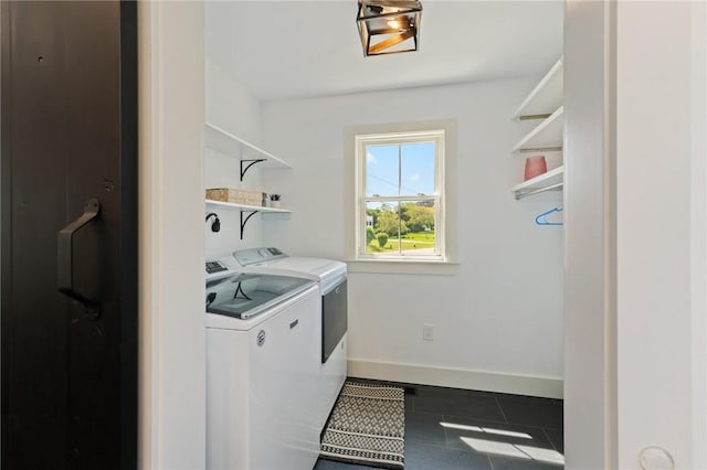23 Hemlock St, Narragansett, RI 02882 - laundry area with washer and dryer, tile patterned flooring, and baseboards