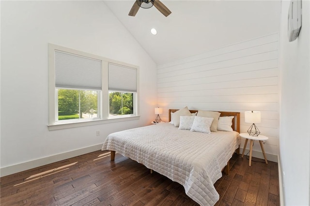 23 Hemlock St, Narragansett, RI 02882 - bedroom with vaulted ceiling, dark wood-style flooring, a ceiling fan, baseboards, and recessed lighting