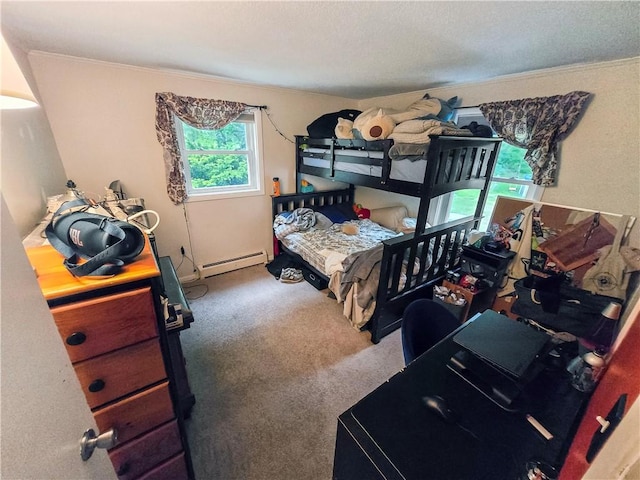 294 Railroad Ave, North Kingstown, RI 02874 - bedroom featuring a baseboard radiator, carpet flooring, and ornamental molding