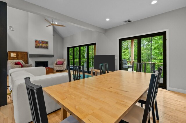 45 Lloyd Bowen Ct, Glocester, RI 02814 - dining space with recessed lighting, plenty of natural light, a ceiling fan, light wood-type flooring, and a fireplace
