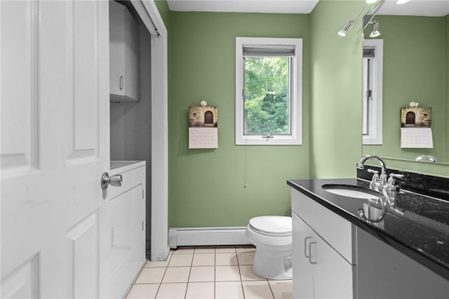 53 Morgan Ct, North Kingstown, RI 02852 - bathroom featuring a baseboard heating unit, vanity, and tile patterned flooring