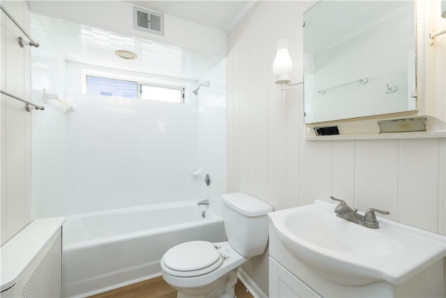 130 Hunts Ave, Pawtucket, RI 02861 - full bathroom featuring toilet, shower / bath combination, vanity, and wood finished floors