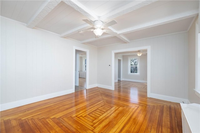 130 Hunts Ave, Pawtucket, RI 02861 - empty room with a ceiling fan, baseboards, and beamed ceiling