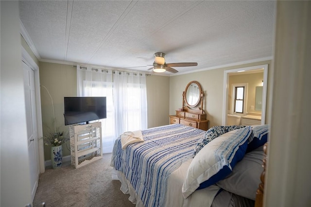 7 Lane D Dr, Coventry, RI 02816 - bedroom with carpet, ornamental molding, a textured ceiling, ensuite bath, and baseboards