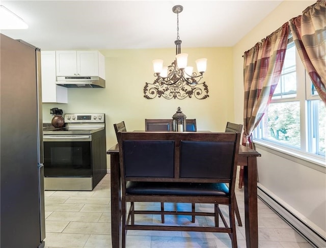 23 Bullocks Point Ave Unit 2/4C, East Providence, RI 02915 - dining area with a chandelier, a baseboard radiator, and baseboards