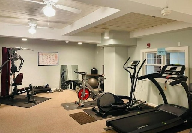23 Bullocks Point Ave Unit 2/4C, East Providence, RI 02915 - exercise area featuring wooden ceiling, carpet, and a ceiling fan