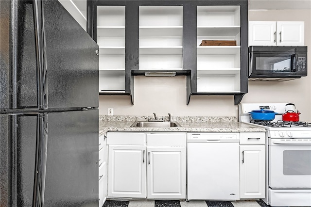 165 Wentworth Ave Unit 2E, Cranston, RI 02905 - kitchen featuring black appliances, open shelves, white cabinets, and a sink
