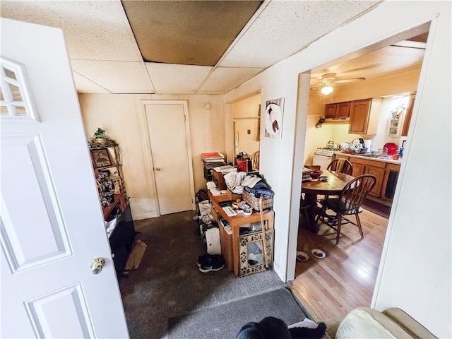 106 Baxter St, Pawtucket, RI 02861 - dining room with a paneled ceiling, a ceiling fan, and wood finished floors