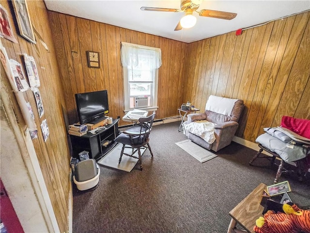 106 Baxter St, Pawtucket, RI 02861 - carpeted office featuring ceiling fan, wood walls, and cooling unit