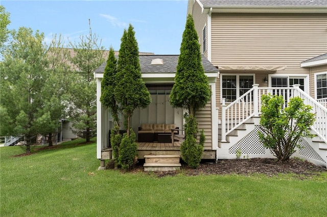 3 Berm Dr, Cumberland, RI 02864 - view of grassy yard with a deck and stairs
