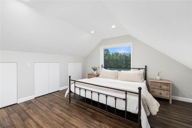 211 Rumstick Rd, Barrington, RI 02806 - bedroom with wood finished floors, two closets, vaulted ceiling, and recessed lighting
