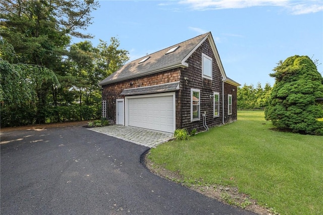 211 Rumstick Rd, Barrington, RI 02806 - view of property exterior featuring a garage, a yard, a shingled roof, and driveway