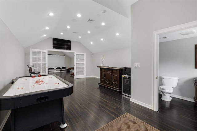 211 Rumstick Rd, Barrington, RI 02806 - game room featuring dark wood-type flooring, lofted ceiling, french doors, and recessed lighting