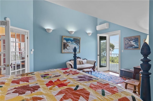 33 Courageous Cir, Bristol, RI 02809 - bedroom with access to outside, a wall mounted AC, and vaulted ceiling