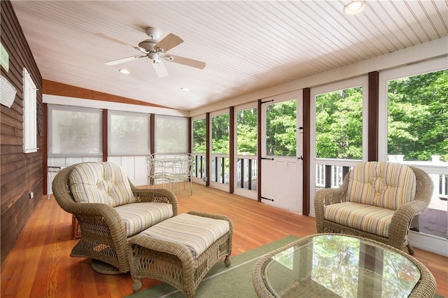 70 High Ridge Dr, Cumberland, RI 02864 - sunroom featuring ceiling fan, vaulted ceiling, wood finished floors, outdoor dining area, and recessed lighting