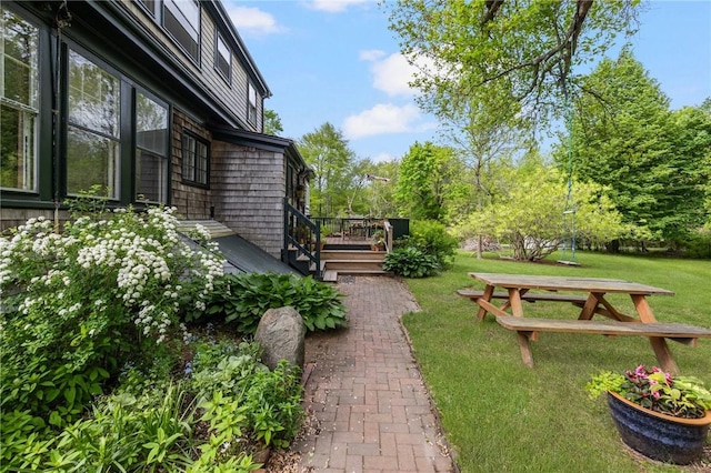 130 Highland Rd, Tiverton, RI 02878 - view of grassy yard featuring a wooden deck