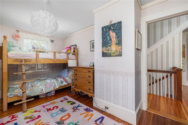 130 Highland Rd, Tiverton, RI 02878 - bedroom featuring wallpapered walls, wood finished floors, and a chandelier
