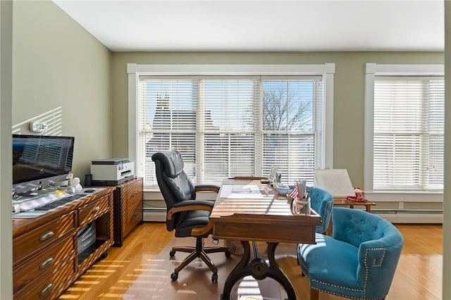 423 Hope St Unit C, Bristol, RI 02809 - office featuring a baseboard radiator, plenty of natural light, and light wood-type flooring