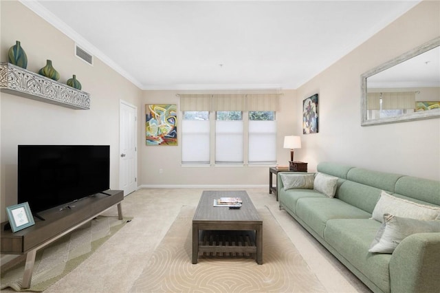 1000 Providence Pl Unit 142, Providence, RI 02903 - living area featuring light carpet, ornamental molding, and baseboards