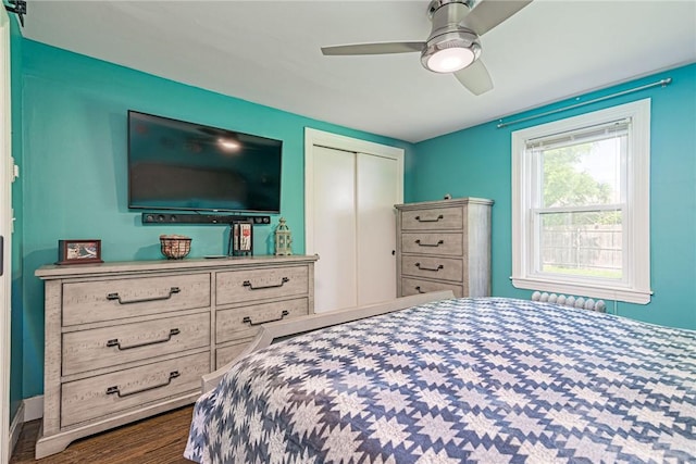 205 Carolyn St, Warwick, RI 02886 - bedroom featuring dark wood-style flooring, a closet, and ceiling fan
