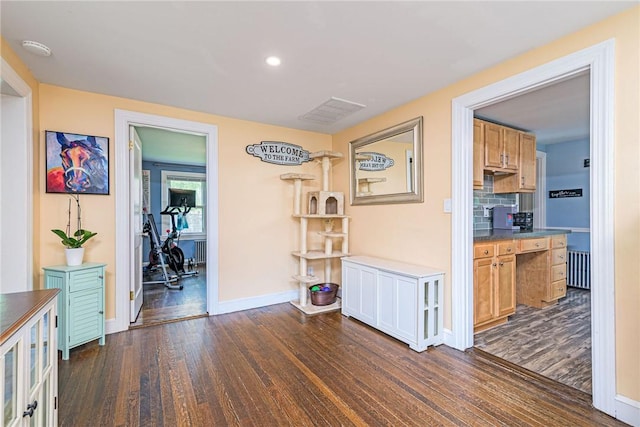 205 Carolyn St, Warwick, RI 02886 - hall featuring dark wood-type flooring, recessed lighting, and radiator
