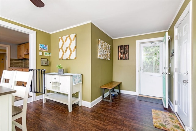 205 Carolyn St, Warwick, RI 02886 - entrance foyer with wood finished floors, crown molding, and ceiling fan