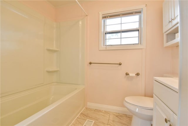 40 Lowell Ave, Pawtucket, RI 02861 - bathroom with vanity, toilet, marble finish flooring, baseboards, and bathing tub / shower combination