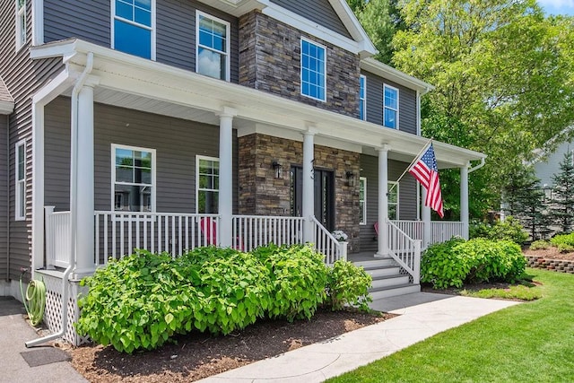 13 Vincent Way, Cumberland, RI 02864 - view of front of property with a porch and stone siding