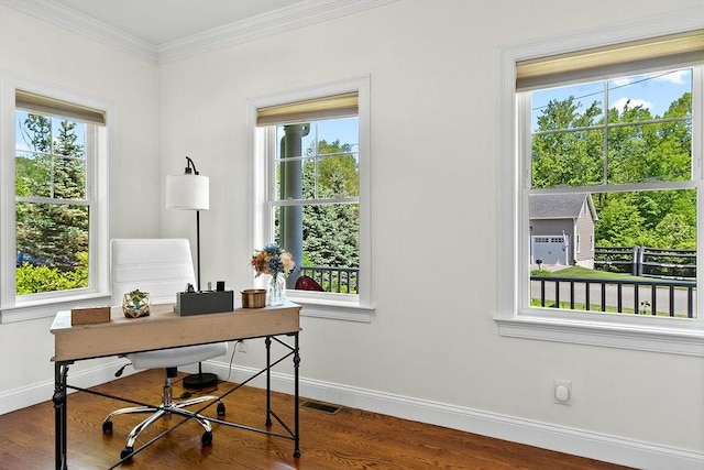 13 Vincent Way, Cumberland, RI 02864 - home office featuring baseboards, wood finished floors, and crown molding