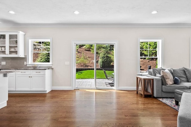 13 Vincent Way, Cumberland, RI 02864 - living area featuring crown molding, wood finished floors, baseboards, and recessed lighting
