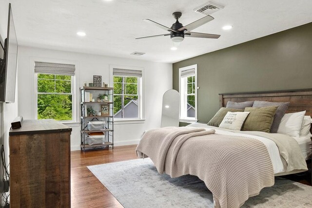 13 Vincent Way, Cumberland, RI 02864 - bedroom featuring dark wood-type flooring, recessed lighting, baseboards, and ceiling fan