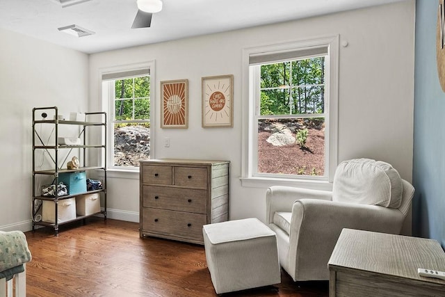 13 Vincent Way, Cumberland, RI 02864 - living area featuring dark wood-style floors, a ceiling fan, and baseboards