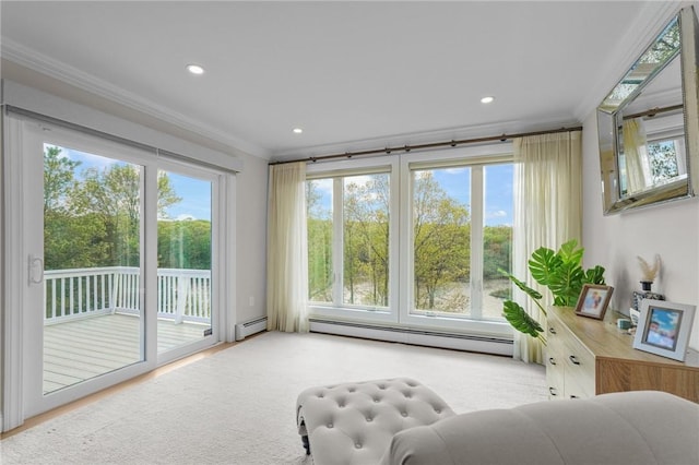 196 Stillwater Rd, Smithfield, RI 02917 - sitting room with baseboard heating, crown molding, and recessed lighting